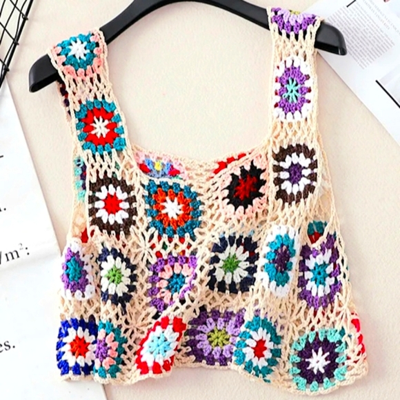 Stylish Threaded Boho Crop Tank Top. - Picture 1 of 2